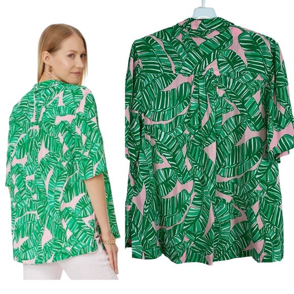 Lilly Pulitzer Franki Green Conch Shell Lets Go Bananas Shirt Coverup Size MED - Picture 2 of 9